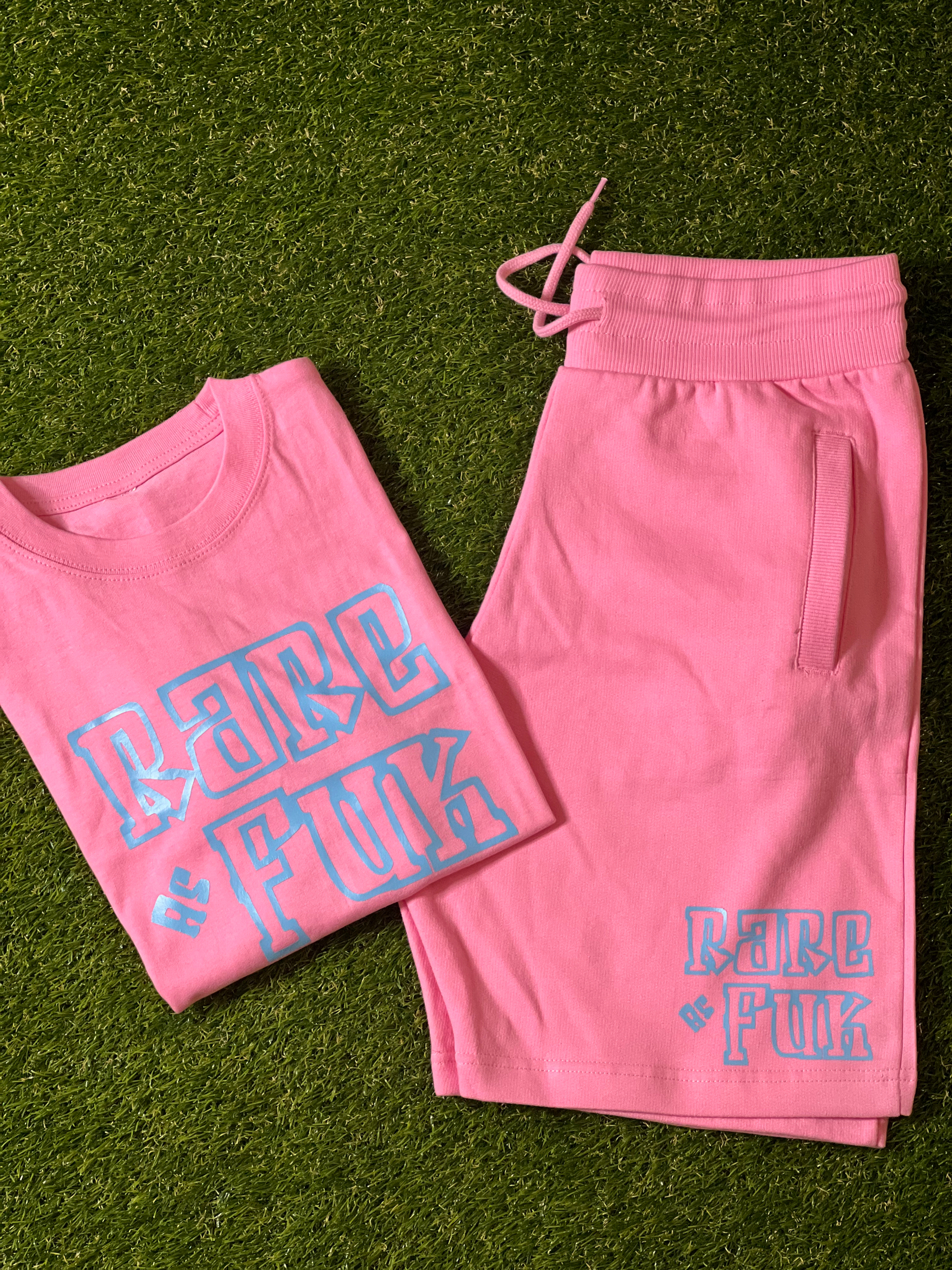 RAF Logo Short Set - Light Pink (Sky Blue Print)