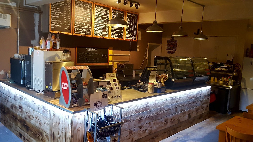 High angle view of the cozy interior of EAT INN DINER filled with happy diners