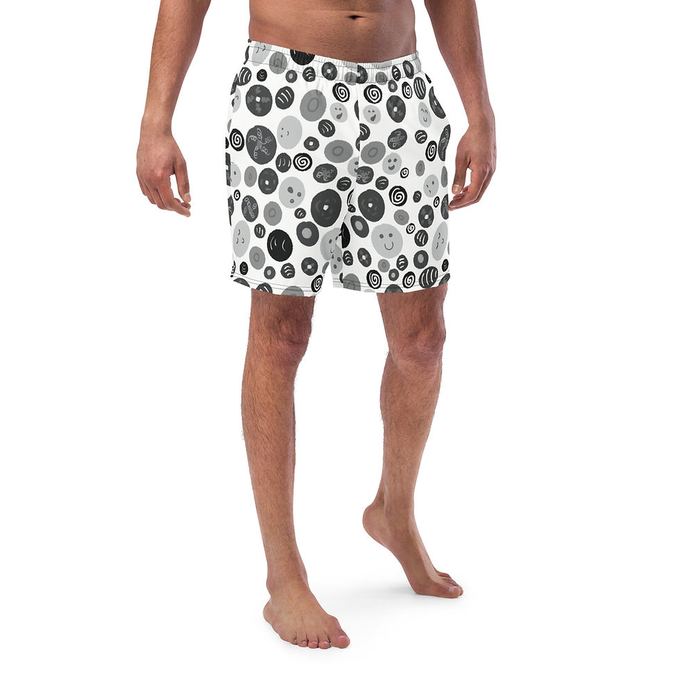 Miniatura: Black and White Smiley Emoji UPF 50+ Swim Trunks