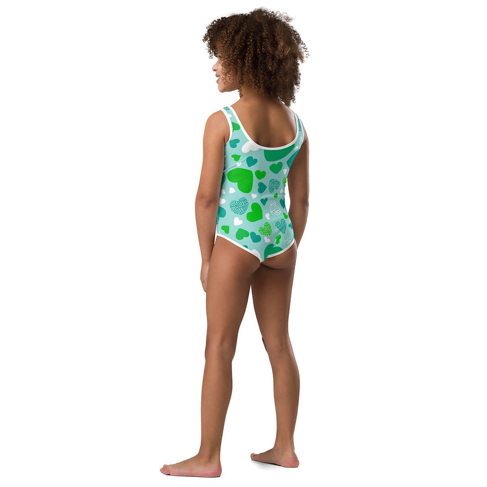 Miniatură: Sprinkle Hearts Green All-Over Print Swimsuit for Kids
