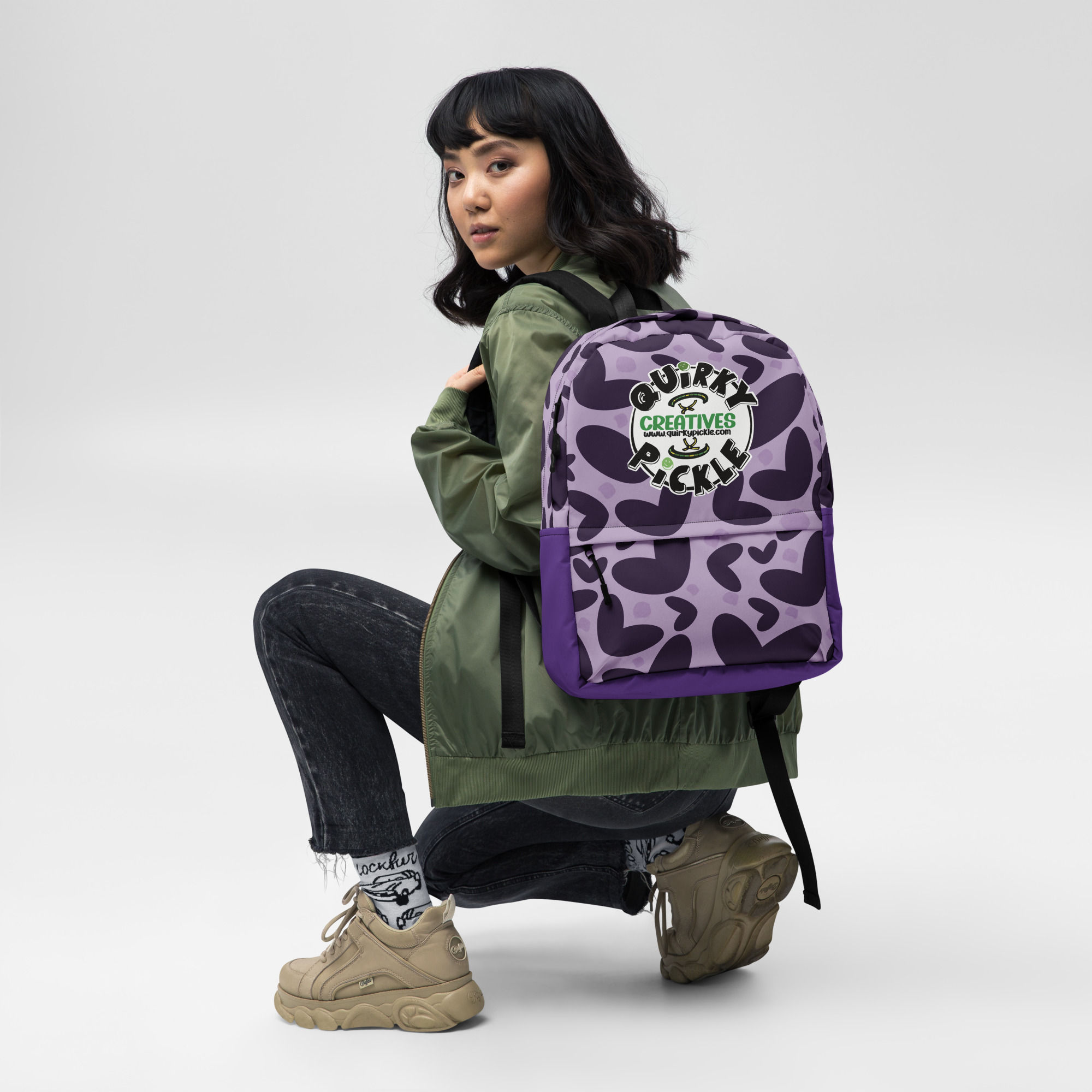 Quirky Pickle Purple Heart Backpack