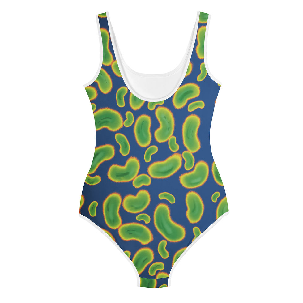 Küçük resim: Quirky Pickle Glow Pickles Green and Yellow on Blue UPF 38+ Youth Swimsuit