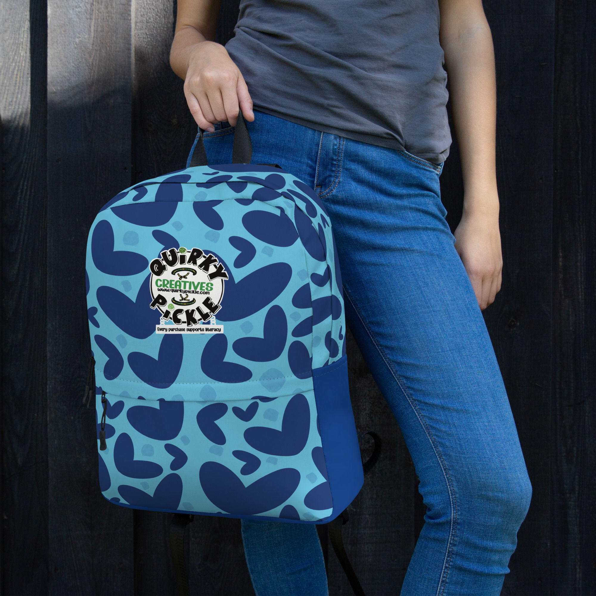 Quirky Pickle Blue Heart Backpack