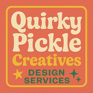 Text on vintage orange background says Quirky Pickle Creatives Design Services in Spicy Rice font