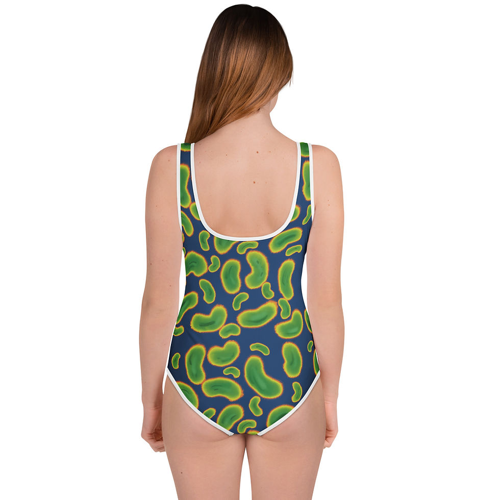 תמונה ממוזערת: Quirky Pickle Glow Pickles Green and Yellow on Blue UPF 38+ Youth Swimsuit