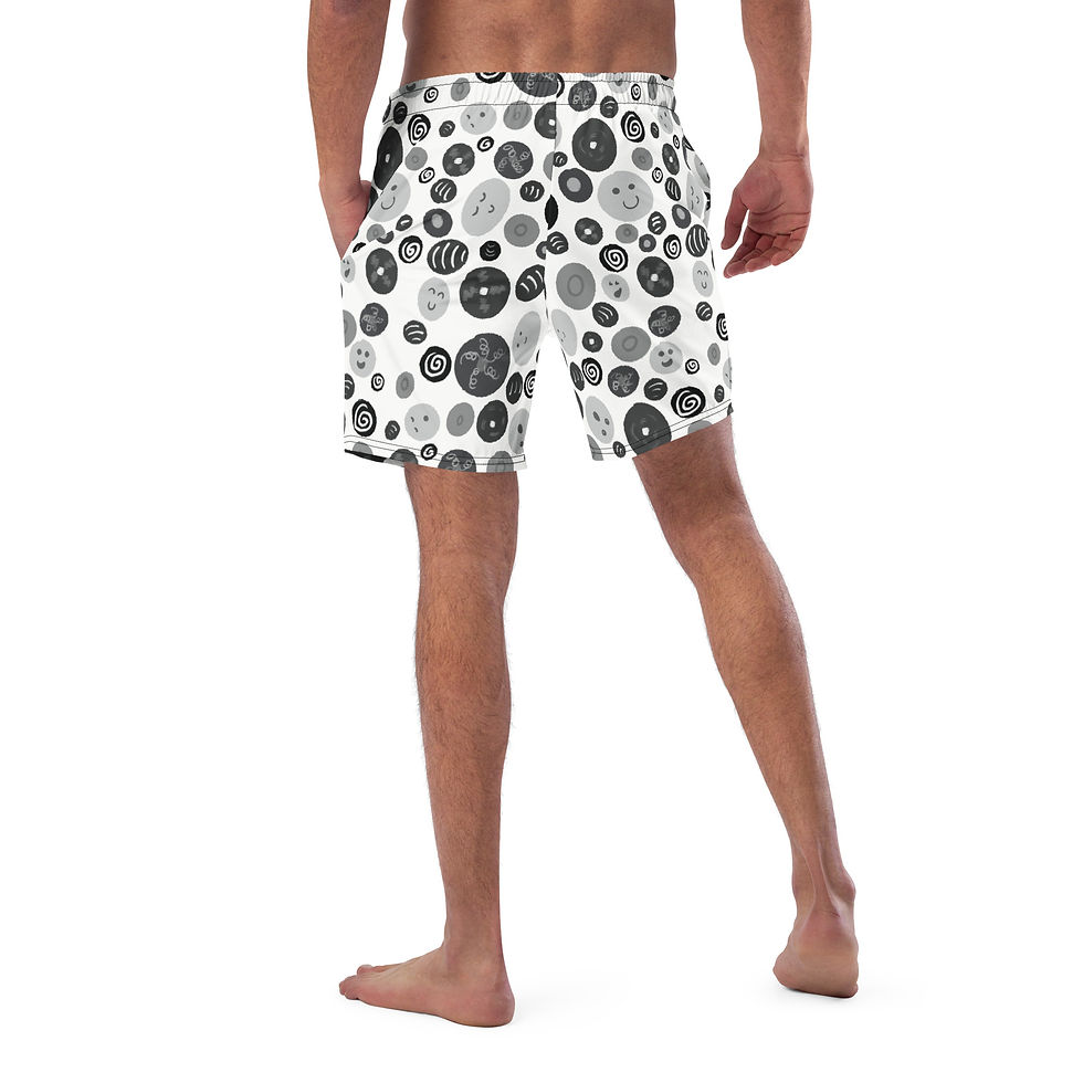 Thumbnail: Black and White Smiley Emoji UPF 50+ Swim Trunks