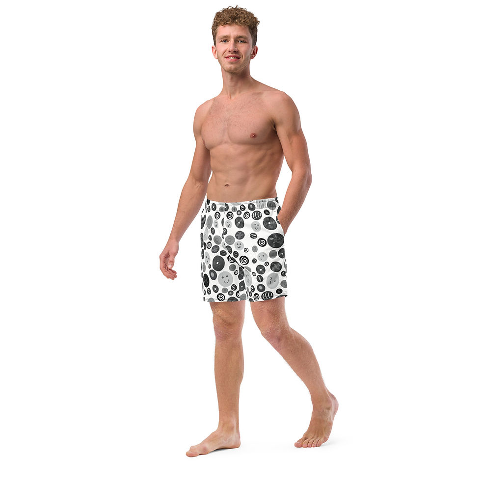 Miniatura: Black and White Smiley Emoji UPF 50+ Swim Trunks