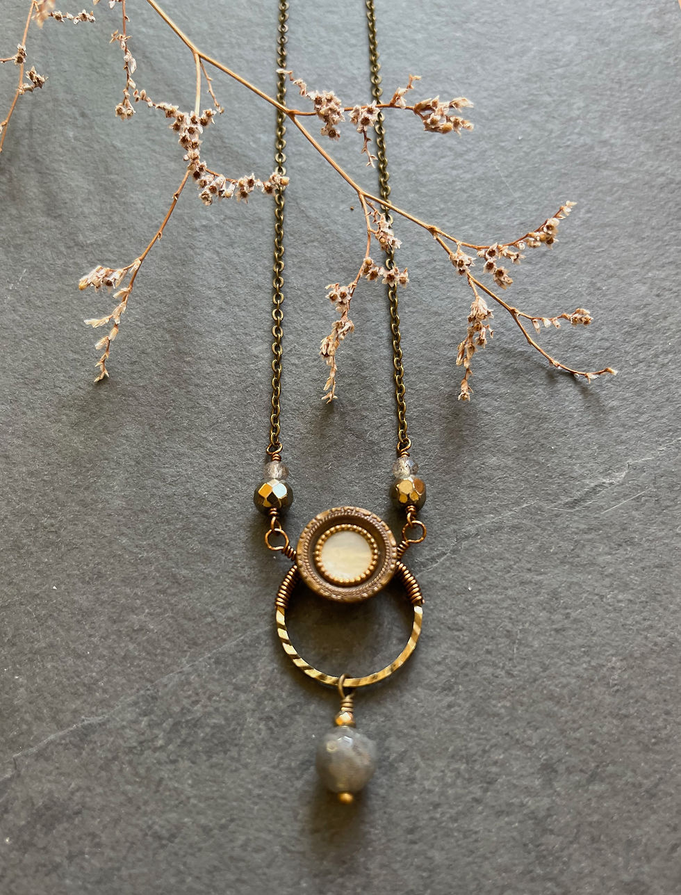 Thumbnail: Small Victorian Button Necklace with Labradorite