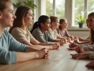 A group of people sitting at a table together