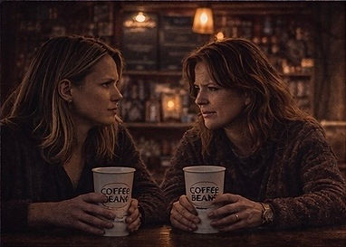 Evelyn and Grace in conversation Cafe scene