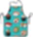 Cute sushi characters on a turquoise apron. Each sushi has a smiling face, vibrant patterns, and playful expressions. Fun and colorful design.