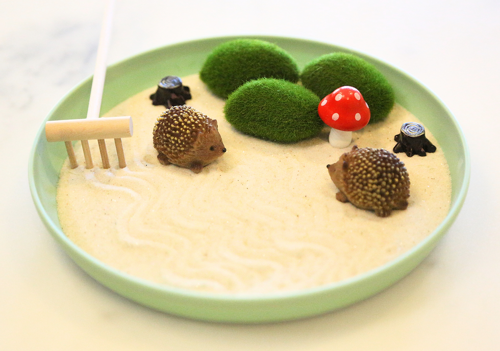 Thumbnail: Miniature hedgehogs in a zen garden scene