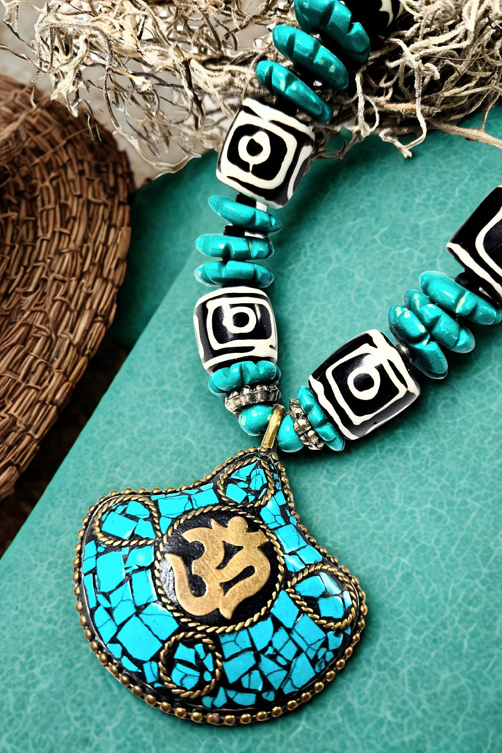 Thumbnail: Nepalese Om Turquoise Necklace