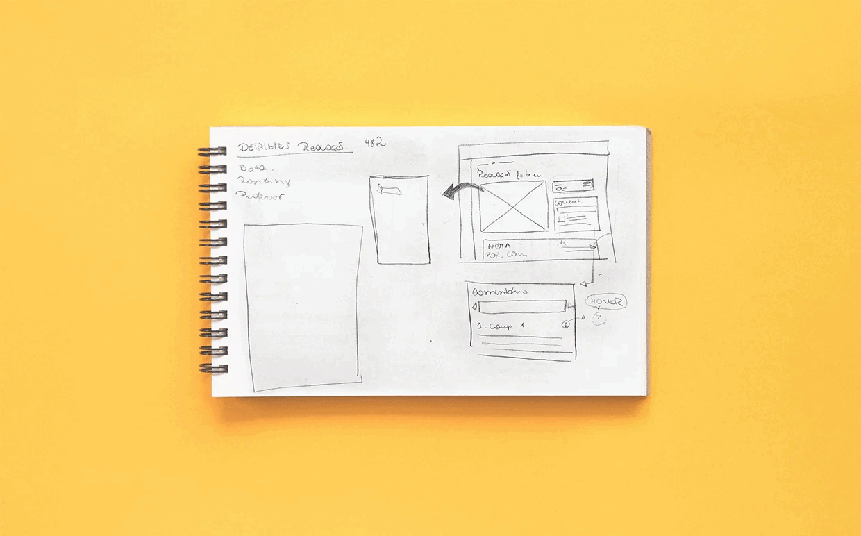Notebook sketch showing initial study plan layout for a responsive learning platform.