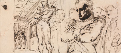 Two small studies in pen and ink of Napoleon with arms folded, with other figures behind, by Benjamin Robert Haydon, 1786–1846, courtesy of Yale Center for British Art, Paul Mellon Collection.