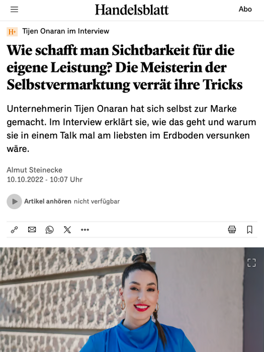 Handelsblatt Interview Tijen Onaran Unternehmerin Autorin Speakerin 