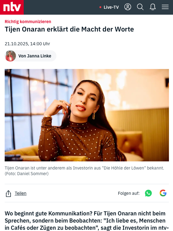 ntv Interview Tijen Onaran Unternehmerin Autorin Speakerin 