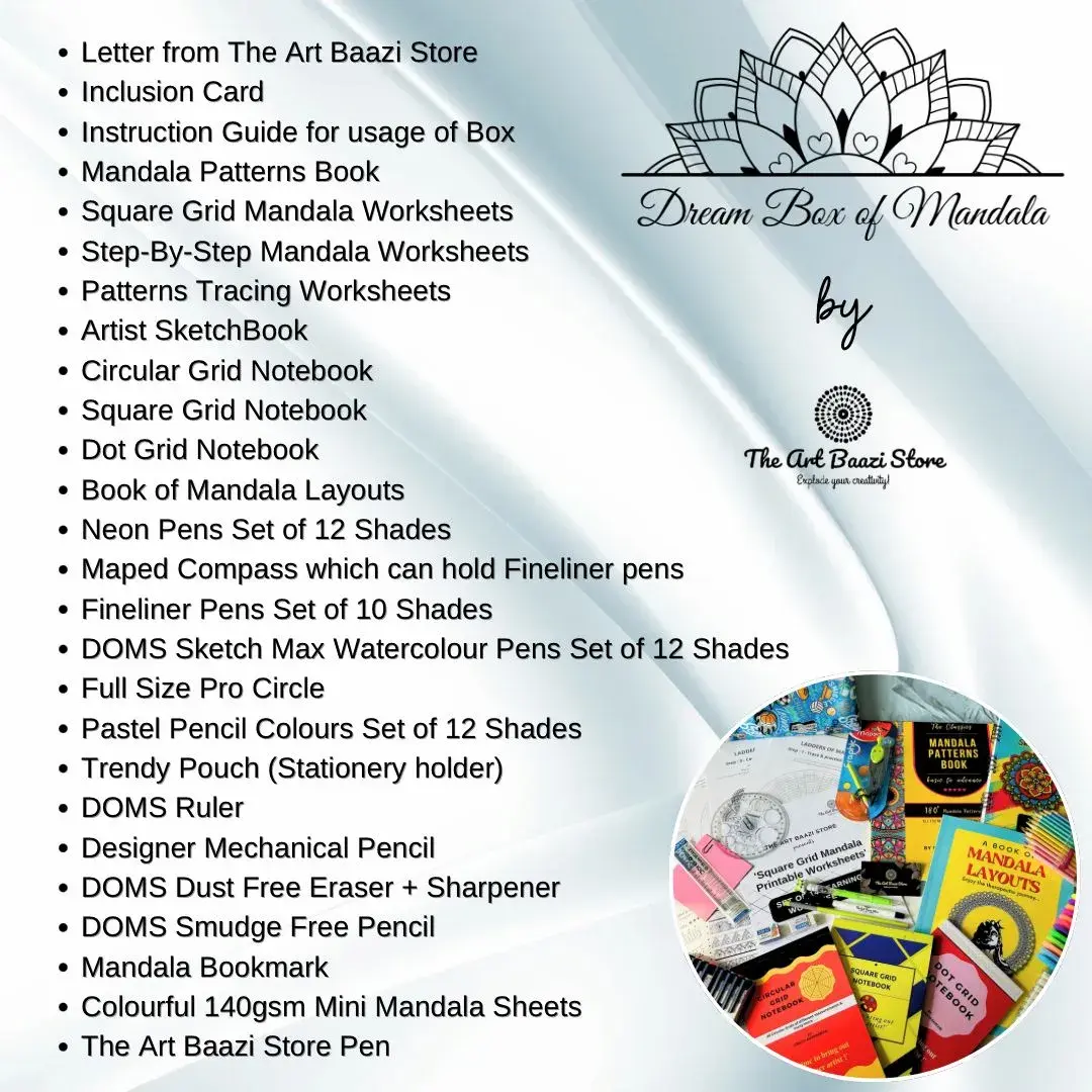Dream Box of Mandala – Mandala Art Kit with Worksheets, Sketchbooks, Pens & Tools by The Art Baazi Store