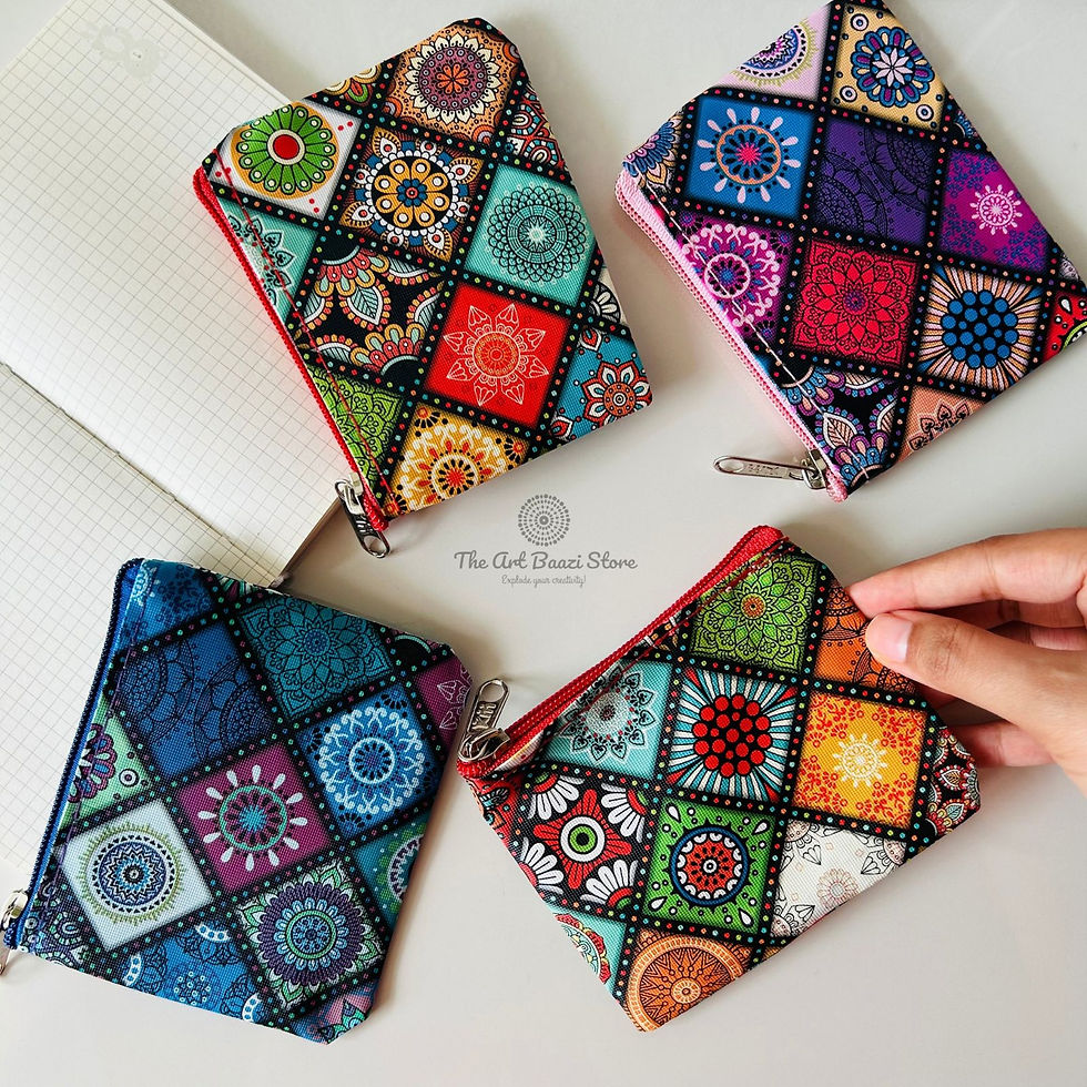 Colorful mandala print mini zipper pouch for coins, stationery, and small accessories