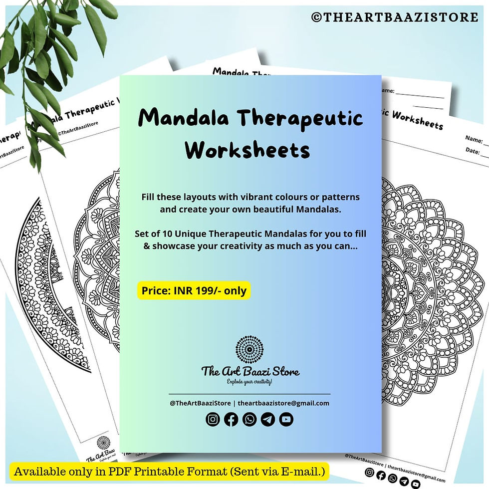 Mandala Therapeutic Worksheets Set – 10 printable mandala coloring pages for mindfulness, self-expression, and stress relief.