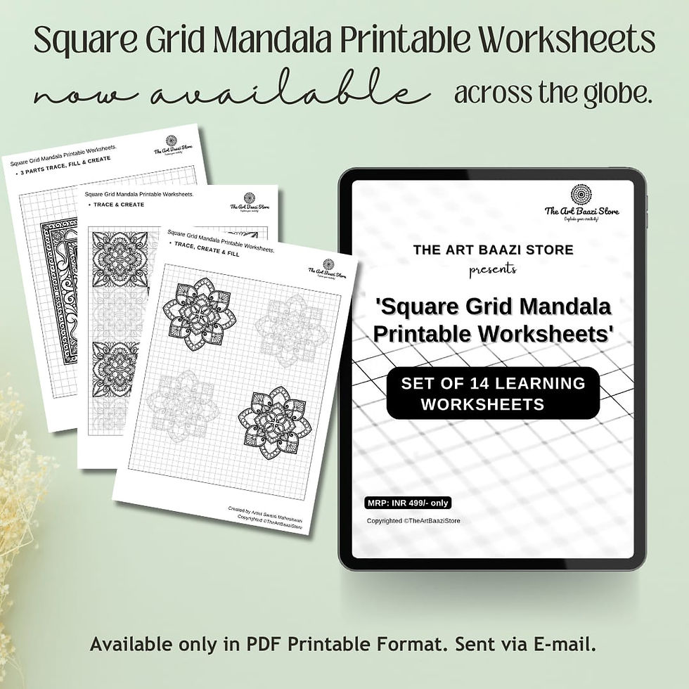 Square Grid Mandala Printable Worksheets Pack – Learn to draw symmetrical mandalas with digital PDF templates from The Art Ba