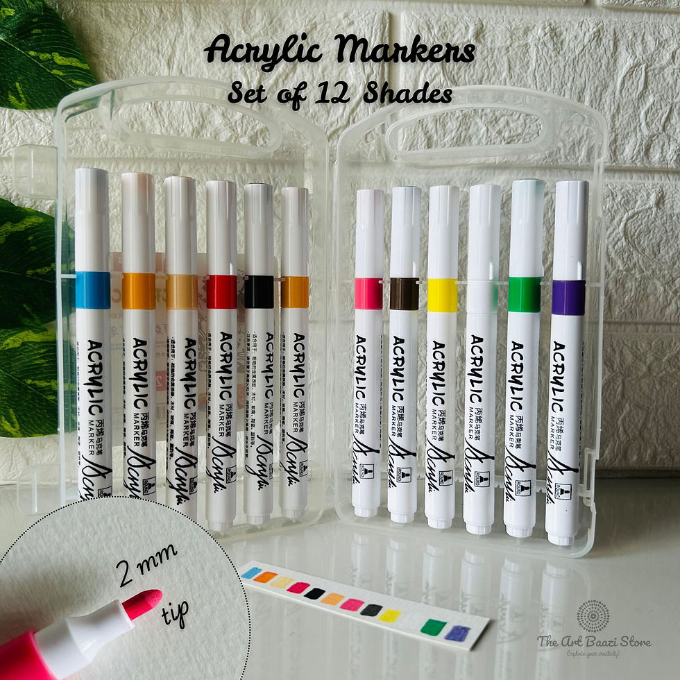 Set of 12 acrylic markers with 2mm tip in a clear plastic carry case