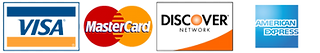 Logo of accepted credit cards: Visa, Mastercard, Discover, and American Express