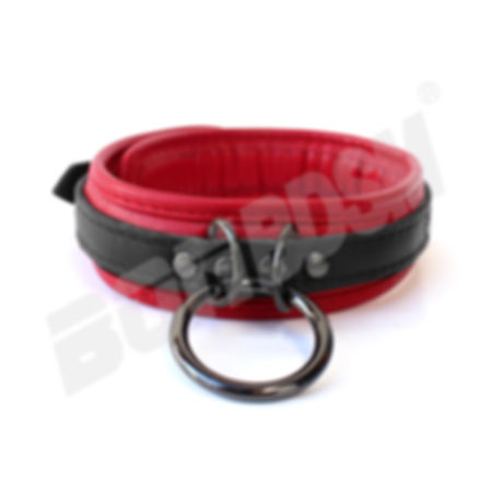 Bondage Restraint Collar, Two-color soft padded genuine leather locking O-ring c