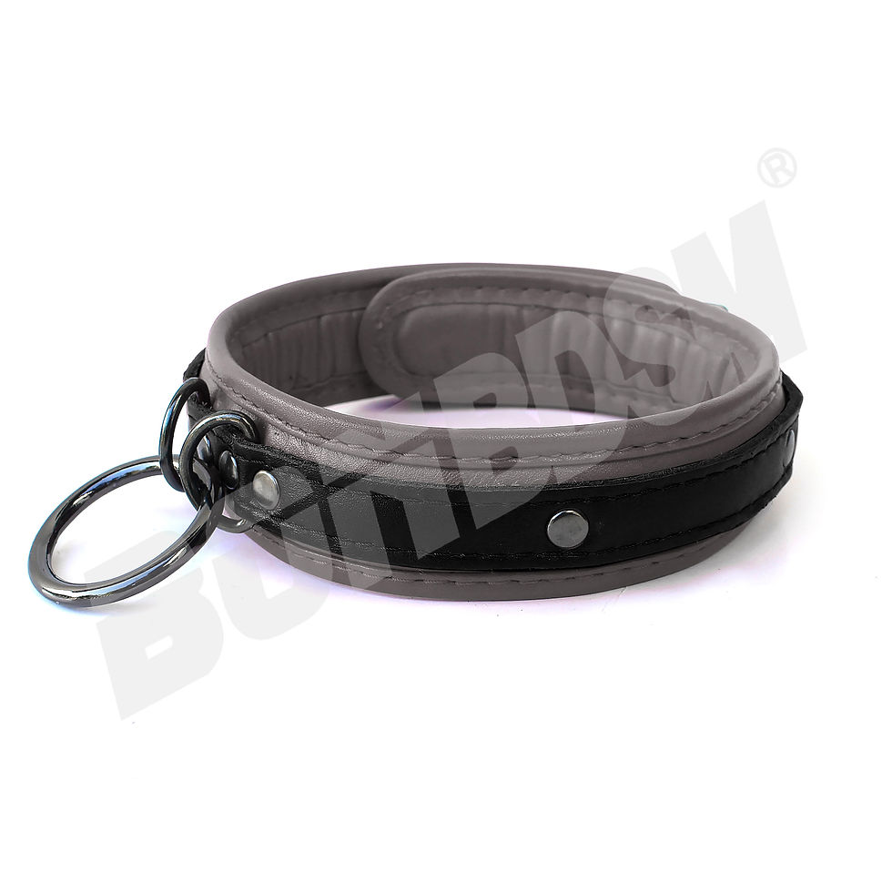 Thumbnail: O-ring bondage restraint collar, soft padded locking neck cuff