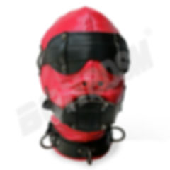 The Loon BDSM gimp leather mask hood with a silicone gag