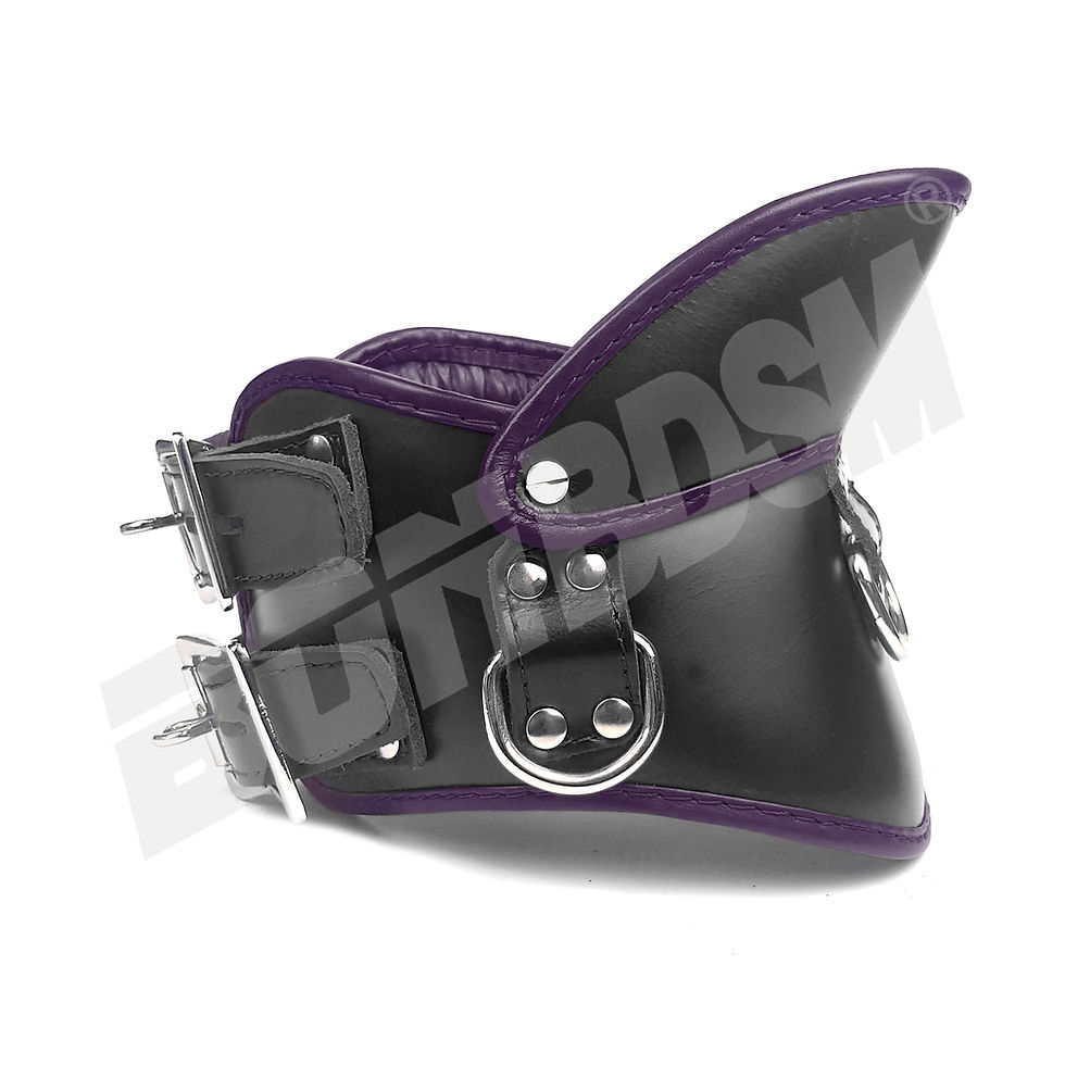 Thumbnail: Bondage restraint strict leather posture collar with 3 strong D rings