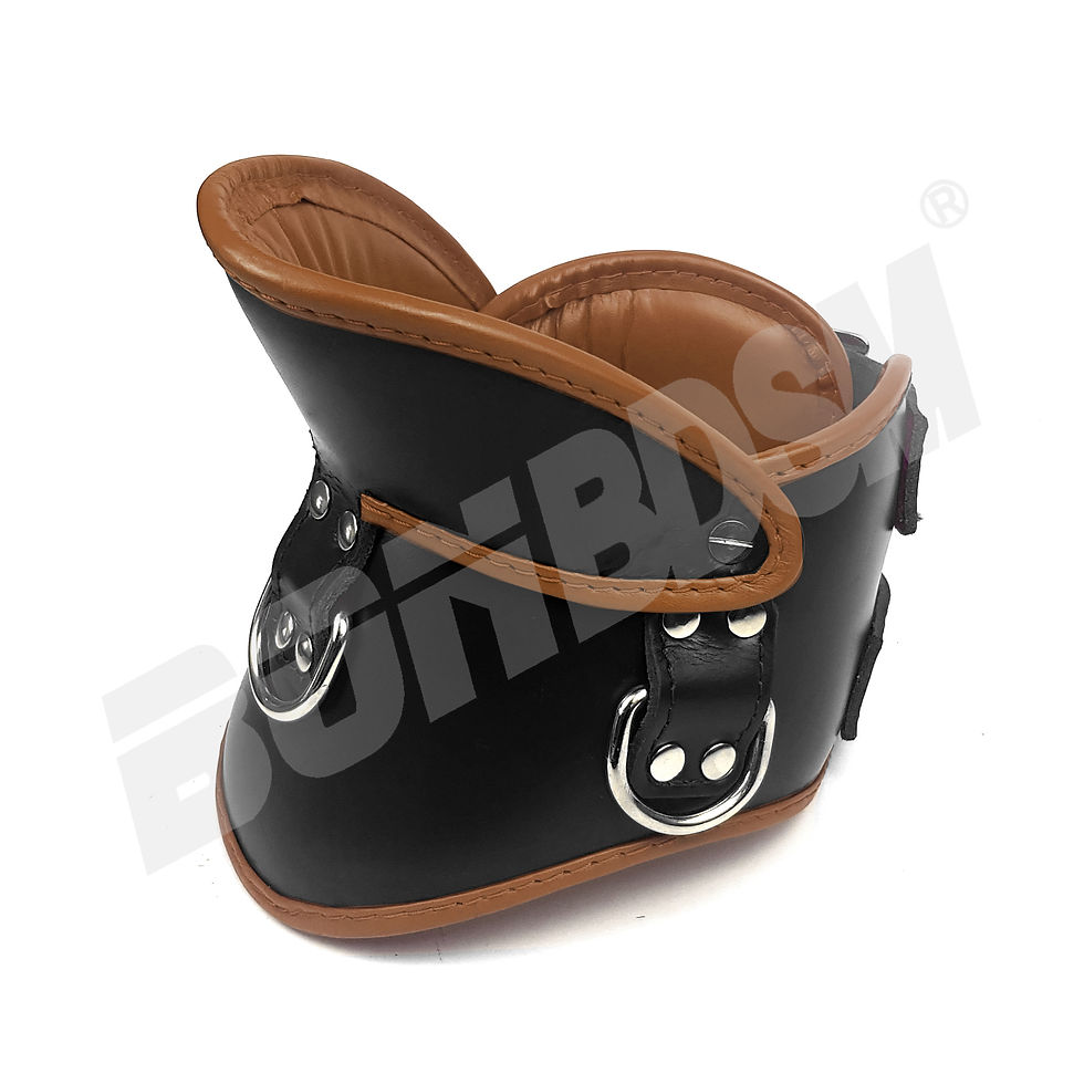 Thumbnail: Bondage restraint strict leather posture collar with 3 strong D rings