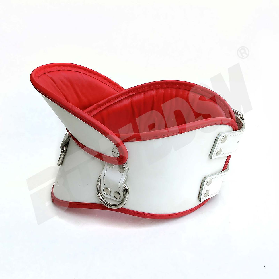 Thumbnail: Bondage restraint strict white leather posture collar with 3 strong D rings
