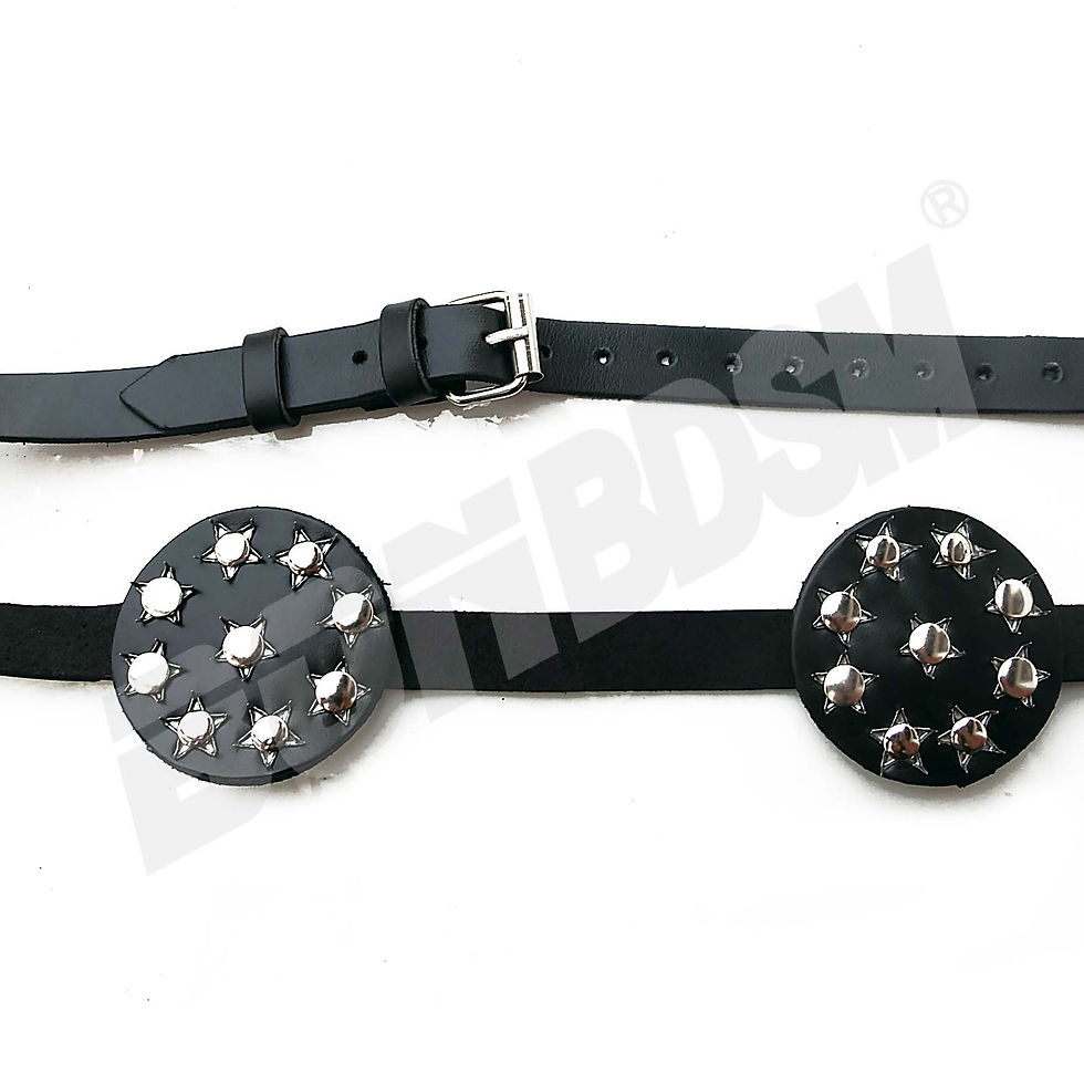 Thumbnail: BDSM nipple toy, leather studded spiked breast binders clamps, erotic fetish sex