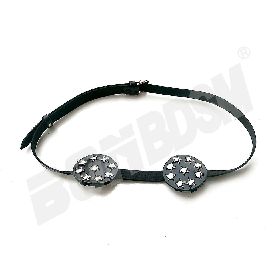 Thumbnail: BDSM nipple toy, leather studded spiked breast binders clamps, erotic fetish sex