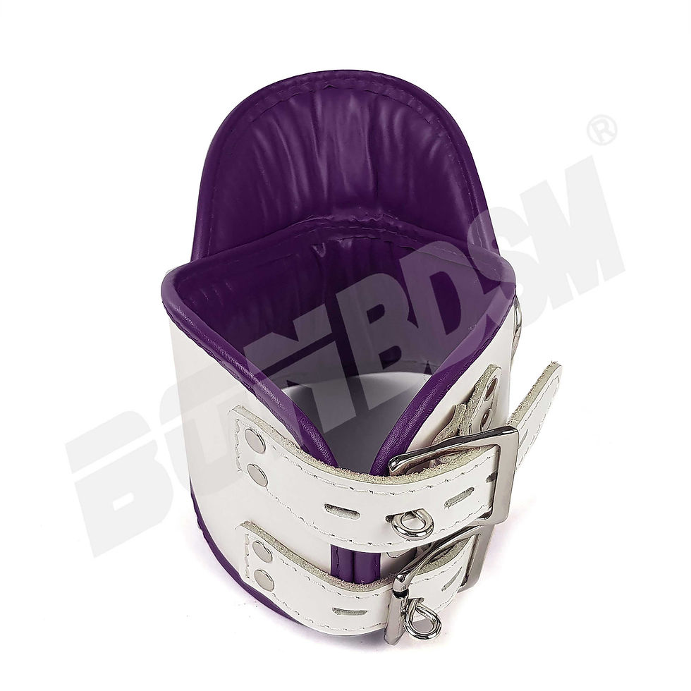 Thumbnail: Bondage restraint strict white leather posture collar with 3 strong D rings