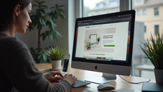 Femme dans un bureau devant son site web Wix