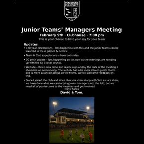 Mon 9th Feb 7pm - Junior Managers Meeting