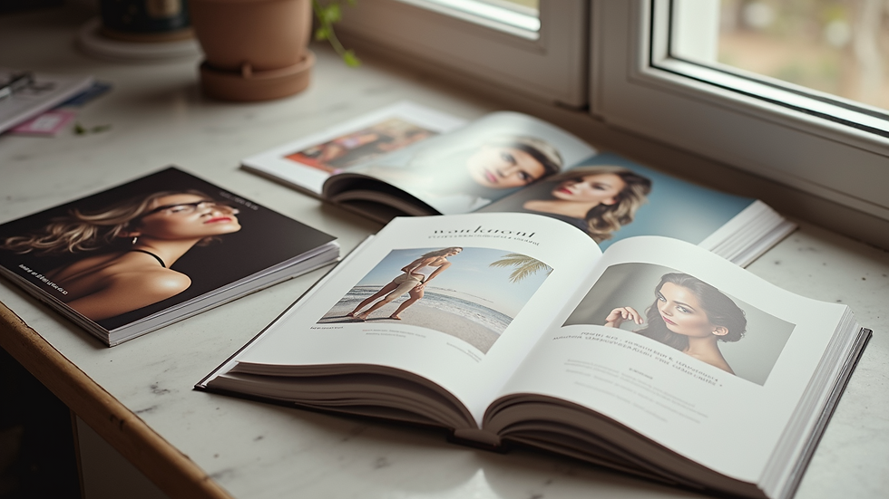 High angle view of a collection of beauty-related books and magazines