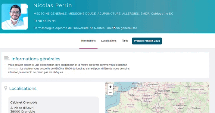 Vue de la prise de rendez-vous en ligne