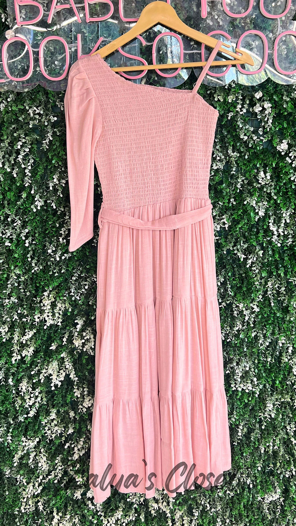 Thumbnail: One Side Sleeve Solid Tiered Dress