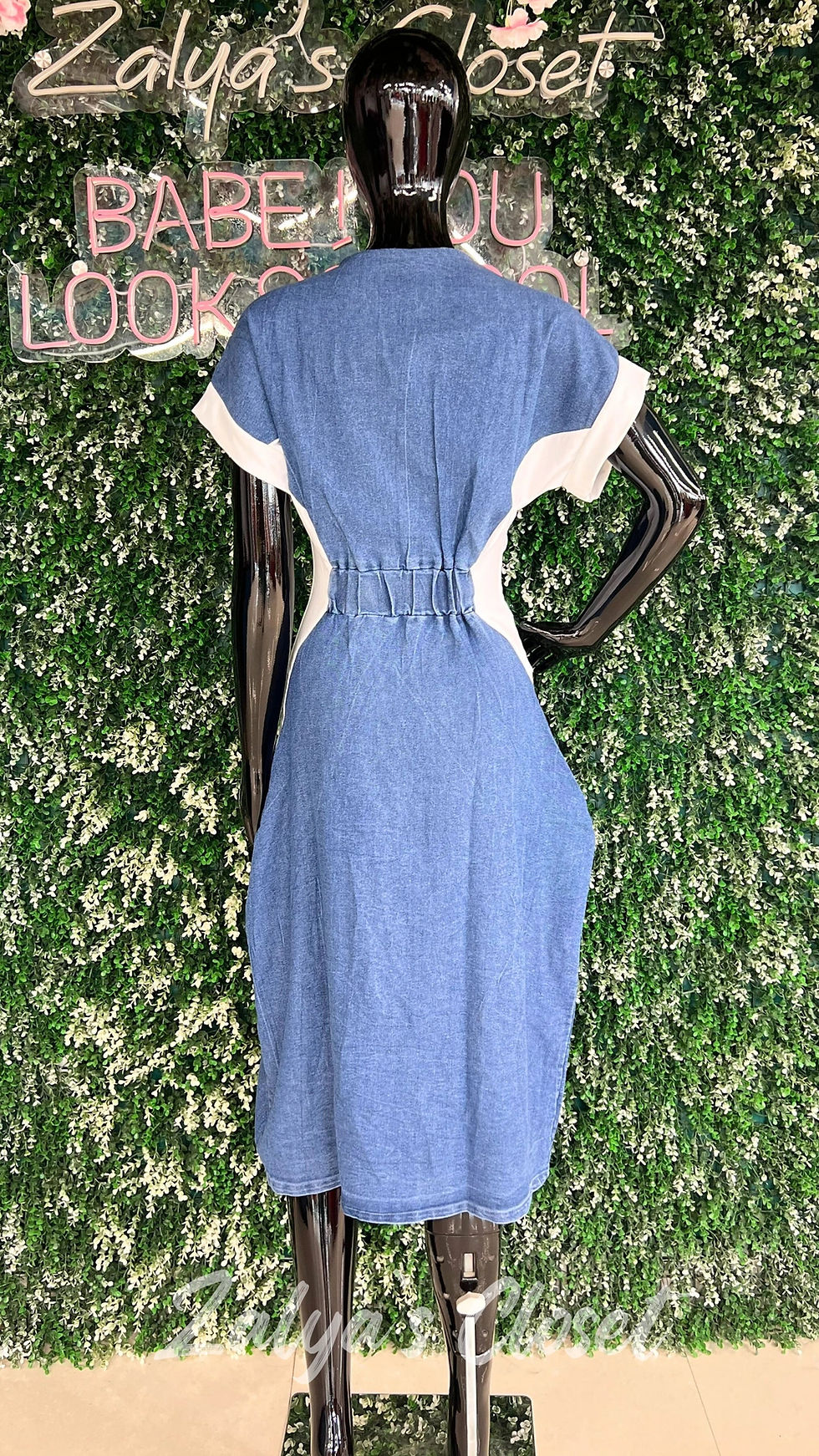 Thumbnail: Denim Dress with Top Lace and Bottom Slit