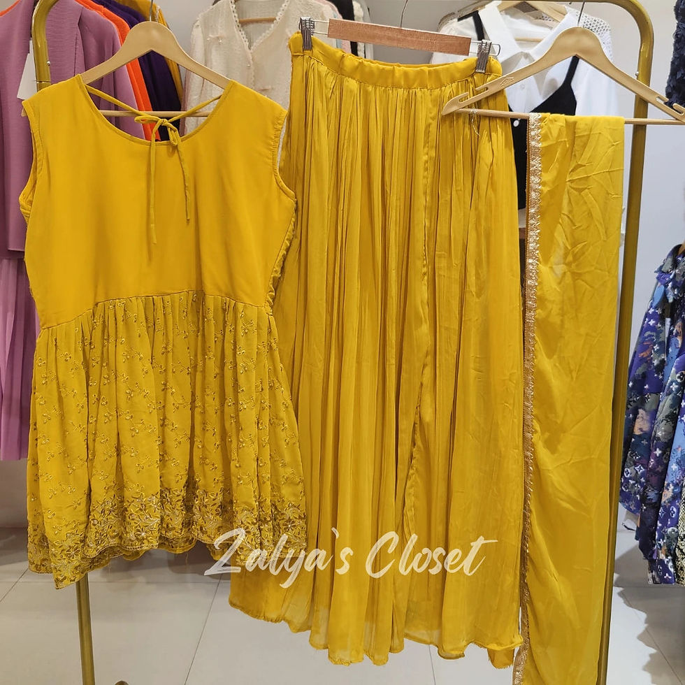 Thumbnail: Mustard Yellow Peplum Top and Skirt