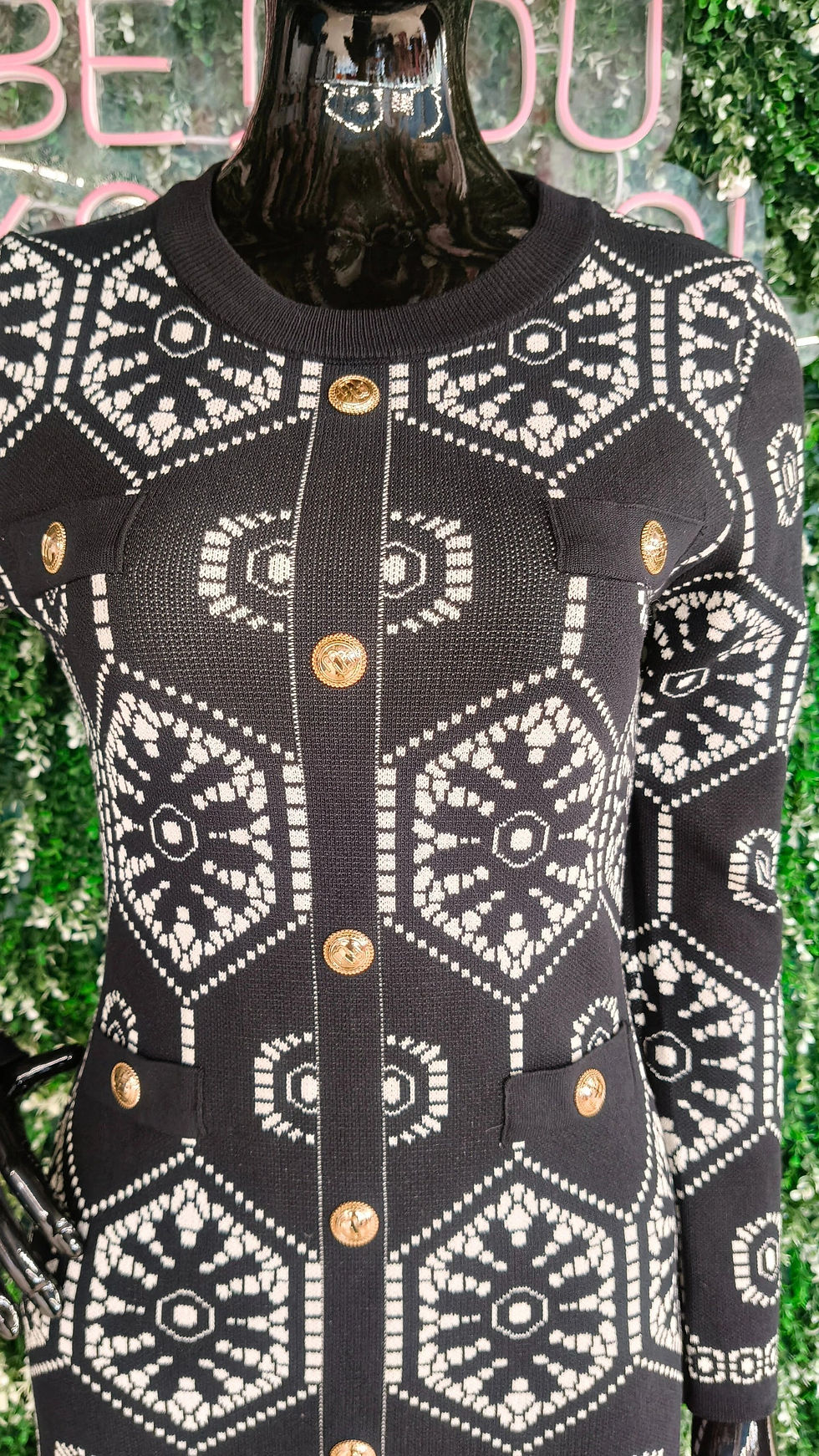 Thumbnail: Imported Printed Bodycon Dress With Tassels At Hem