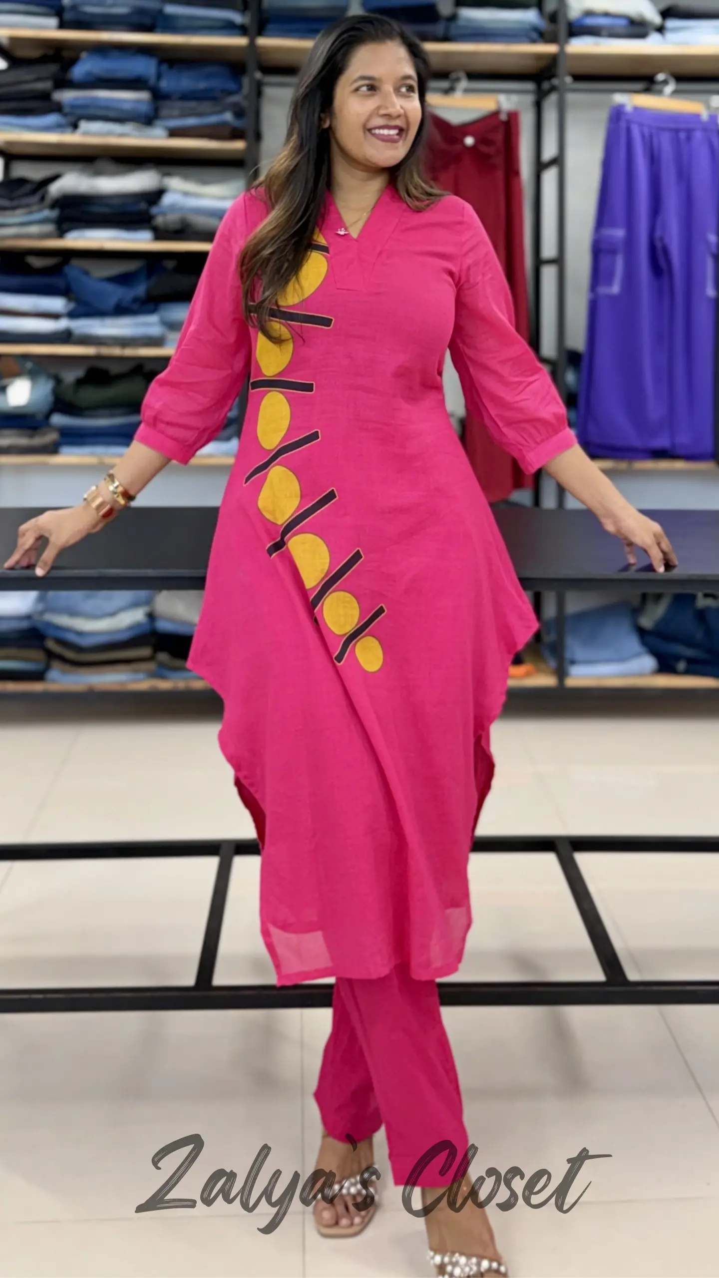 Pink Pure Cotton One Side Printed  Kurti And Pant  Co-Ord 