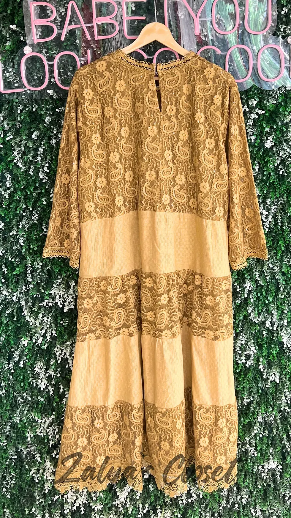 Thumbnail: Plus Size Lace Long Gown with Shimmer Work