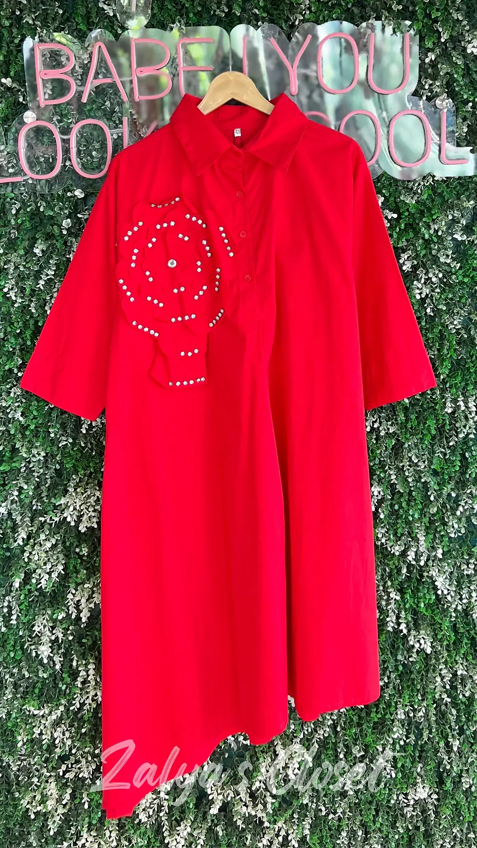 Thumbnail: Plus Size Long Dress with Stone Work On One Side