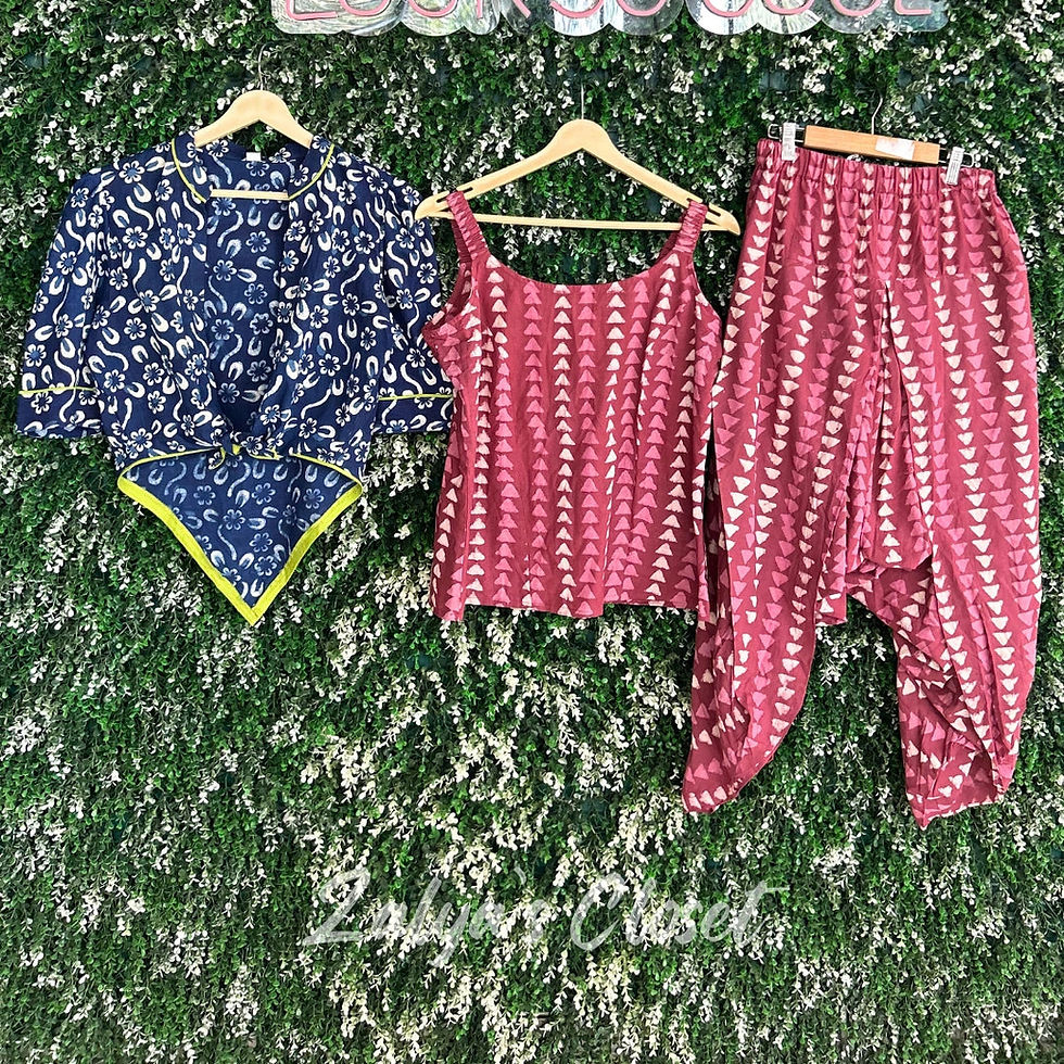 Thumbnail: Pure Cotton Noodle Strap Inner With Dhoti Pant & Shrug Co-Ord
