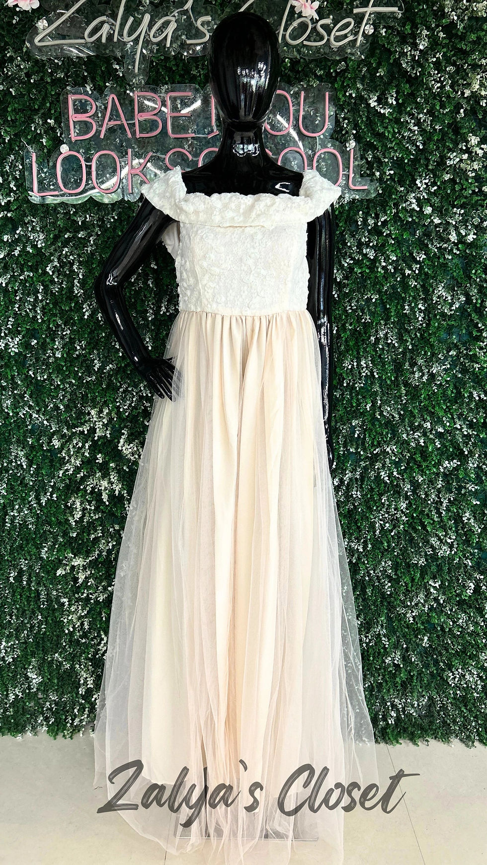 Thumbnail: Imported Peach Net Dress With White Lace Work