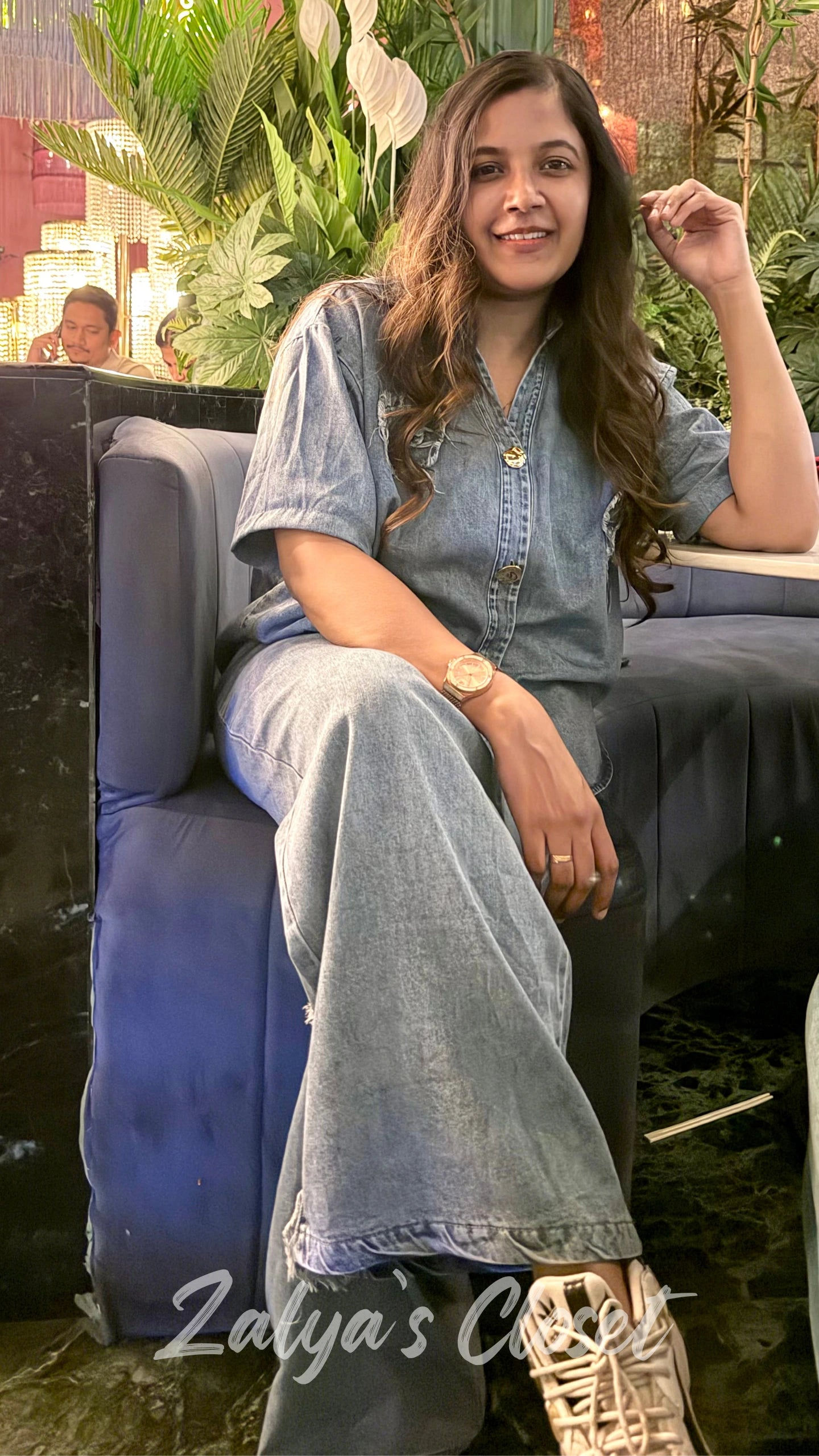 Imported Denim Co Ord Set With Gold Button Detailing